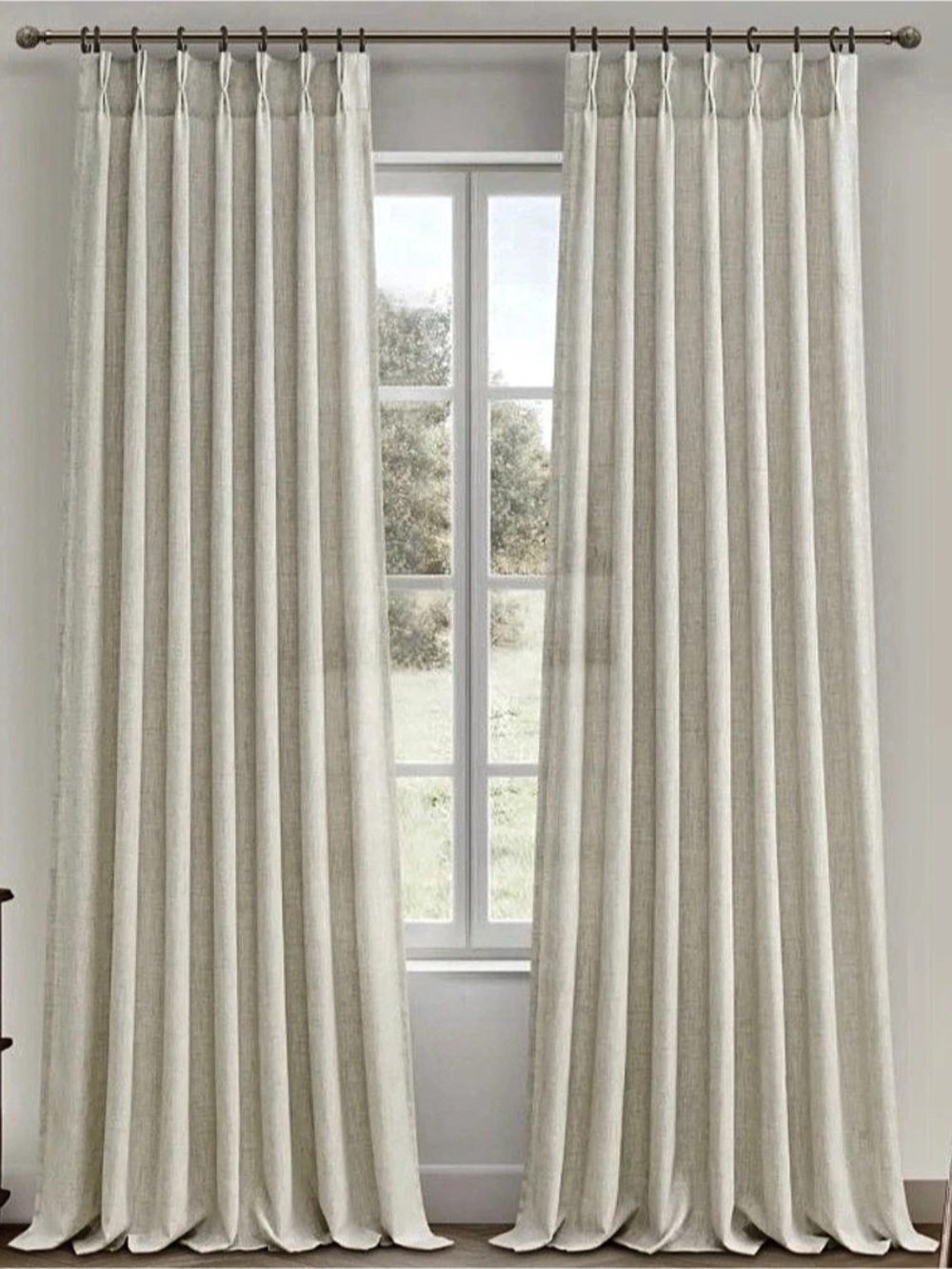 PleatedDrapes Cream Linen Farmhouse 120 Inch Curtains for Living Room